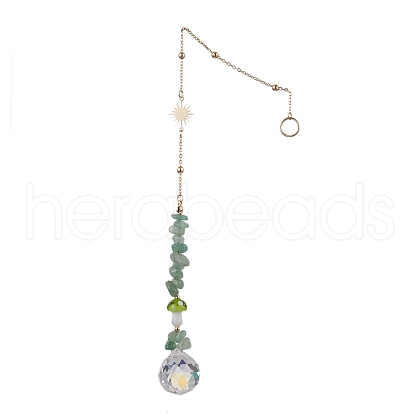 Natural Green Aventurine Chip Hanging Ornaments HJEW-TA00262-02-1