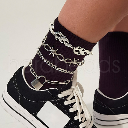 Iron & Aluminum Chain Barbed Wire Flame Multi-Layered Anklets WG98879-07-1