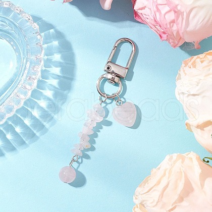 Heart Round Natural Rose Quartz Pendant Decorations HJEW-JM03194-02-1