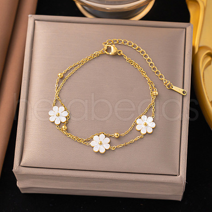304 Stainless Steel with Acrylic Flower Charm Anklets AJEW-Z044-01G-1