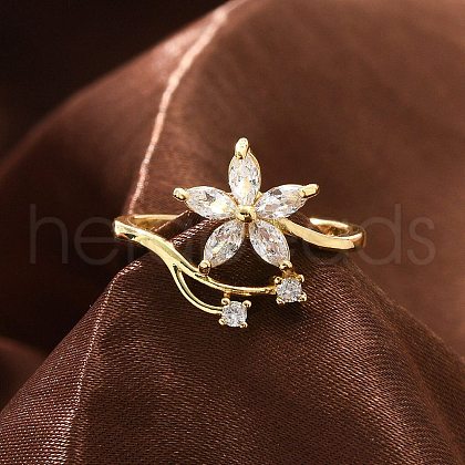Rack Plating Brass Micro Pave Cubic Zirconia Finger Rings for Women RJEW-M027-01G-01-1