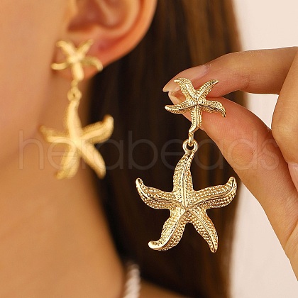 Starfish Alloy Dangle Stud Earrings for Women EJEW-A112-05KCG-1