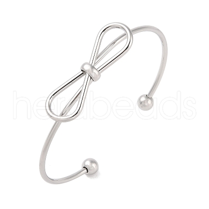 Non-Tarnish Bowknot 304 Stainless Steel Open Cuff Bangles for Women BJEW-Z064-04P-1