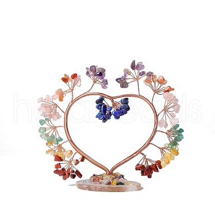 Chakra Natural Mixed Stone Chips Love Heart Tree Decorations DJEW-P017-B05-1