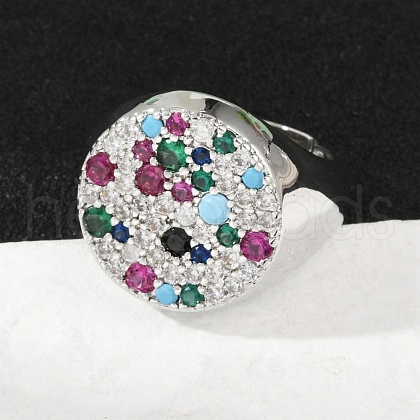 Brass Micro Pave Cubic Zirconia Finger Rings for Women RJEW-C129-09P-1
