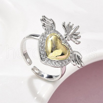 Brass Micro Pave Cubic Zirconia Open Cuff Ring for Women RJEW-F177-02GP-02-1