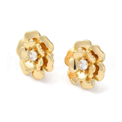 Rack Plating Brass Micro Pave Clear Cubic Zirconia Stud Earrings EJEW-U012-01B-G-1
