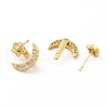 Clear Cubic Zirconia Moon and Star Front Back Stud Earrings EJEW-B013-16-2
