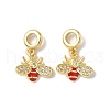 Brass Pave Clear Cubic Zirconia Bee European Dangle Charms KK-K293-73G-1