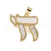 Brass Pave Natural White Shell Chai Jewish Symbol Pendants KK-Z098-16G-1