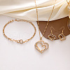 Heart Alloy Crystal Rhinestone Pendant Necklace & Dangle Earring & Link Bracelet Sets FS-WGED074-01-4