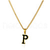 304 Stainless Steel Black Enamel Initial Pendant Twisted Chain Necklaces WG978E8-16-1