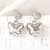 Heart with Butterfly Brass Micro Pave Clear Cubic Zirconia Dangle Stud Earrings EJEW-Z099-01P-1