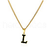304 Stainless Steel Black Enamel Initial Pendant Twisted Chain Necklaces WG978E8-12-1