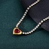 304 Stainless Steel Red & Clear Cubic Zirconia Heart Pendant Necklaces for Women NJEW-Z044-15G-01-3
