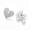 Heart Brass Pave Clear Cubic Zirconia Stud Earrings EJEW-M258-32P-2