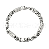 Non-Tarnish Grooved Column 304 Stainless Steel Byzantine Chain Bracelets for Men BJEW-B093-07P-1