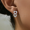 Elegant S925 Sterling Silver Clear Cubic Zirconia Heart Dangle Stud Earrings SV9375-1