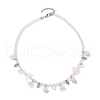 Glass with Rose Quartz Beaded Necklaces NJEW-JN04680-02-4