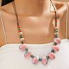Ethnic Style Oval Porcelain Beaded Bib Necklaces with Imitation Leather Cord FS-WGD6870-01-2