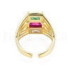 Colorful Cubic Zirconia Triple Rectangle Open Cuff Ring RJEW-N037-013-02LG-2