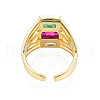 Colorful Cubic Zirconia Triple Rectangle Open Cuff Ring RJEW-N037-013-02LG-2