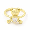 Glass Bear with Heart Open Cuff Ring KK-A180-39G-2