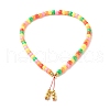 Golden Natural Lava Rock Round Power Beads Necklace for Kid NJEW-JN03759-1
