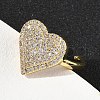 Heart Brass Micro Pave Cubic Zirconia Cuff Rings for Women RJEW-A069-12G-5