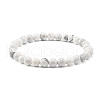 Natural Howlite & Lava Rock Round Beads Stretch Bracelets Set BJEW-JB06982-02-3