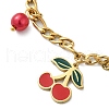 304 Stainless Steel Enamel Cherry Charm Bracelets BJEW-M095-01G-3