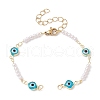 Evil Eye Glass & Brass & ABS Imitation Pearl Beaded Bracelet Making AJEW-JB01150-42-1
