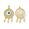 Woven Net/Web with Feather Brass Micro Pave Cubic Zirconia Pendants KK-E068-VC057-1