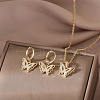 Butterfly Brass Micro Pave Clear Cubic Zirconia Pendant Necklace & Hoop Earring Sets FS-WG0D8FB-01-1