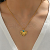 Stainless Steel Pave Synthetic Turquoise Fan Pendant Necklaces Women's Date Night Gift KL8796-2