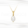 Natural Pearl Pendant Necklace with 925 Sterling Silver Paperclip Chains NJEW-I124-148-1