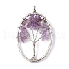 Oval Natural Amethyst Copper Wire Wrapped Chip Big Pendants G-E195-06P-2
