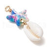 Dyed Synthetic Turquoise Starfish & Natural Cowrie Shell Pendants PALLOY-JF03932-4