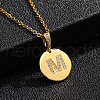 Brass Micro Pave Clear Cubic Zirconia Flat Round with Letter Pendant Necklaces FS-WG00655-13-1