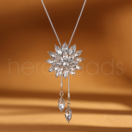 Flower Alloy Crystal Rhinestone Long Tassel Y Necklaces for Women FS-WG6712B-05-1