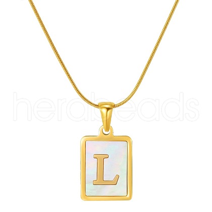 Stainless Steel Snake Bone Chain Alphabet Necklace with Shell Pendant WD3660-12-1