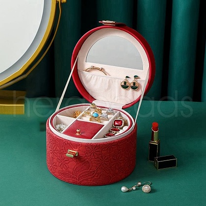 Portable Travel Round Imitation Leather Jewelry Storage Boxes for Earrings Rings Necklaces PW-WG42841-03-1