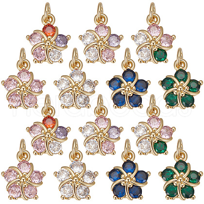 Beebeecraft 15Pcs 5 Colors Brass Cubic Zirconia Pendants ZIRC-BBC0001-89-1