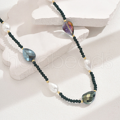 Fashionable Vintage Teardrop Imitation Pearl & Glass Sead Beaded Women's Long Necklaces VH4179-9-1
