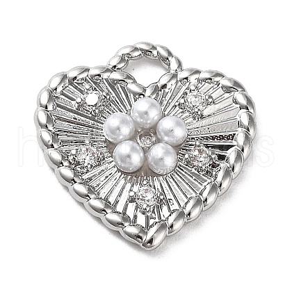 Rack Plating Brass Micro Pave Cubic Zirconia and Plastic pearl Pendants KK-Q786-07P-1