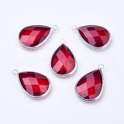 Silver Color Plated Brass Glass Teardrop Pendants GLAA-M006-A-09S-1