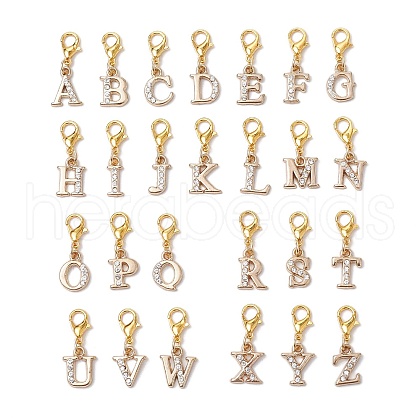 26Pcs Letter A~Z Alloy Rhinestone Pendant Decorations HJEW-JM02653-1