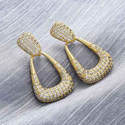 Teardrop Brass Micro Pave Clear Cubic Zirconia Cuff Earrings EJEW-K305-01G-1
