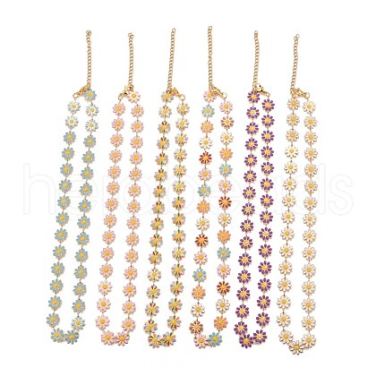 Enamel Daisy Link Chain Necklace NJEW-P220-01G-1