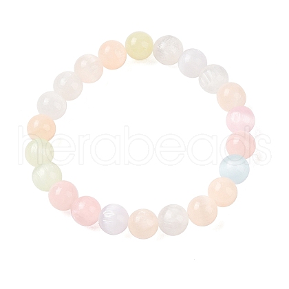 Natural Selenite Round Beaded Stretch Bracelets for Women G-U005-02C-1